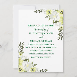Convite Casamento Floral Verde Sage e Amarelo Elegante