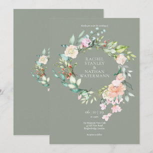 Convite Casamento Floral Verde Salvia Aquarela