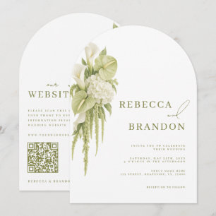 Convite Casamento Floral Verde Sálvia Elegante Arco Branco