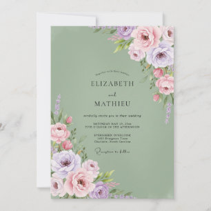 Convite Casamento Floral Verde Salvia Luxuriante