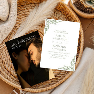 Convite Casamento Floral Verde Salvia Vintage Francês Eleg