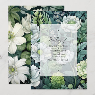 Convite Casamento Floral Verde Silver, Branco e Floresta