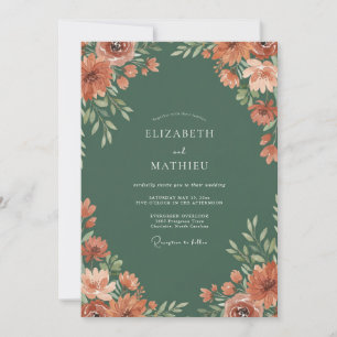 Convite Casamento Floral Verde Terracota