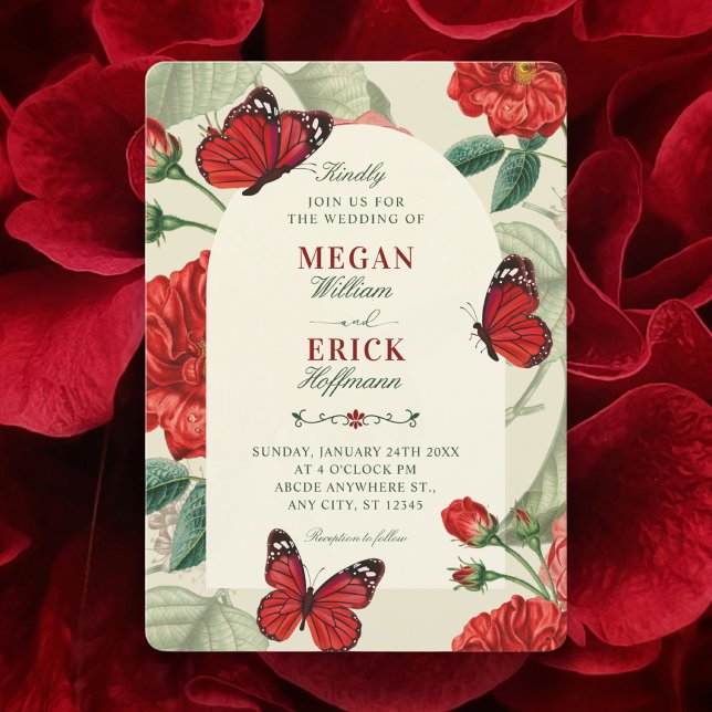 Convite Casamento floral verde vermelho rústico (Criador carregado)