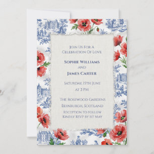 Convite Casamento Floral Vermelho Azul
