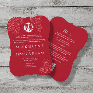 Convite Casamento Floral Vermelho Bilíngue Vietnamita