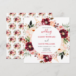 Convite Casamento Floral Vermelho Borgonha e Rosa Bege