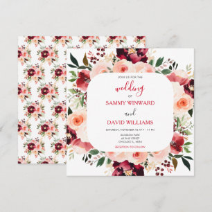 Convite Casamento Floral Vermelho Borgonha e Rosa Bege