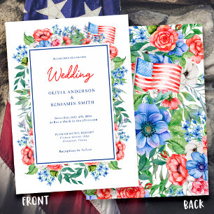 Convite Casamento Floral Vermelho Branco Azul 4 de Julho P