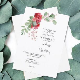Convite Casamento Floral Vermelho e Bege Eucalipto Ambos o