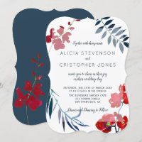 Casamento floral vermelho e marinho com tendência