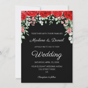 Convite Casamento Floral Vermelho E Negro Elegante Moderno