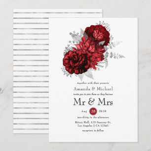 Convite Casamento Floral Vermelho e Prata Sr. & Sra.