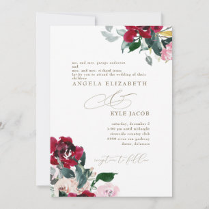Convite Casamento Floral Vermelho e Rosa Elegante de Ambos