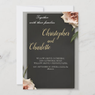 Convite Casamento Floral Vermelho e rosa-preto-legante