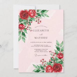 Convite Casamento Floral Vermelho Elegante