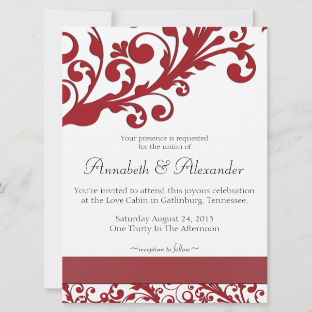 Convite Casamento Floral Vermelho Elegante (Frente)