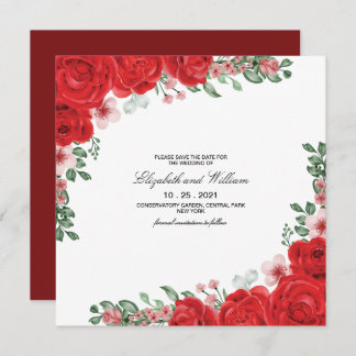 Convite Casamento Floral Vermelho Elegante Salvar A Data C