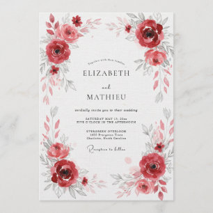 Convite Casamento Floral Vermelho Intenso