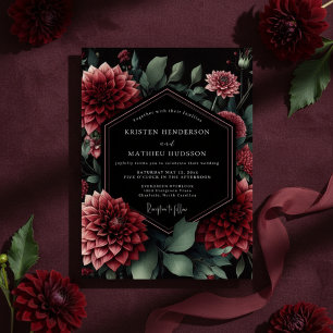 Convite Casamento Floral Vermelho Intenso e Sofisticado