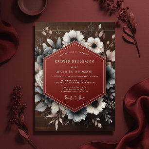 Convite Casamento Floral Vermelho Intenso e Sombrio