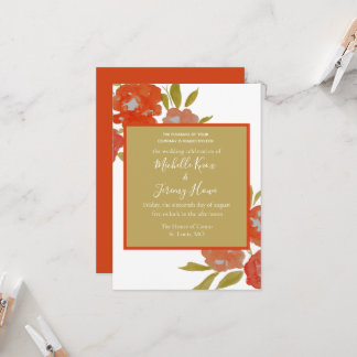 Convite Casamento Floral Vermelho Laranja Dourado Boêmio O