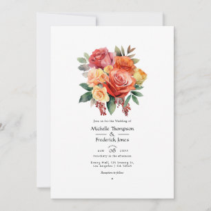 Convite Casamento Floral Vermelho, Laranja e Sage