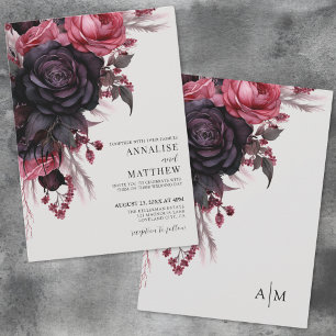 Convite Casamento Floral Vermelho Preto