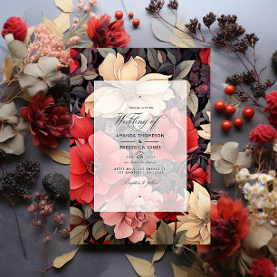 Convite Casamento Floral Vermelho, Preto e Taupe
