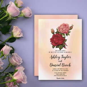 Convite Casamento floral vermelho-rosa empoeirado Elegante