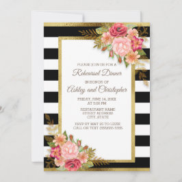 Convite Casamento Floral Vermelho Rosa Preto Branco Dourad