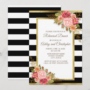 Convite Casamento Floral Vermelho Rosa Preto Branco Dourad