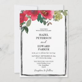 Convite Casamento Floral Vermelho Rosa Vermelha Elegante