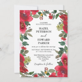 Convite Casamento Floral Vermelho Rosa Vermelha Elegante