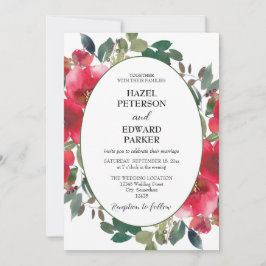 Convite Casamento Floral Vermelho Rosa Vermelha Elegante