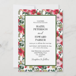 Convite Casamento Floral Vermelho Rosa Vermelha Elegante