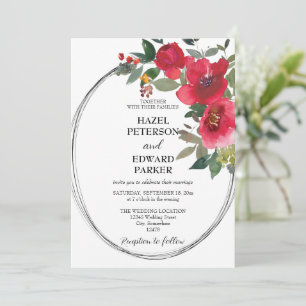 Convite Casamento Floral Vermelho Rosa Vermelha Elegante