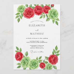 Convite Casamento Floral Vermelho Verde em Flor