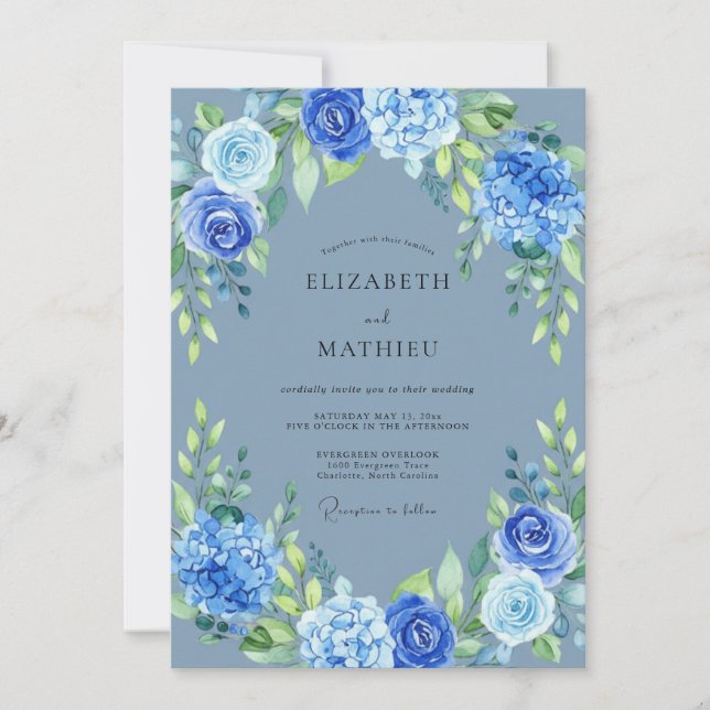 Convite Casamento Floral Vibrante Azul (Frente)