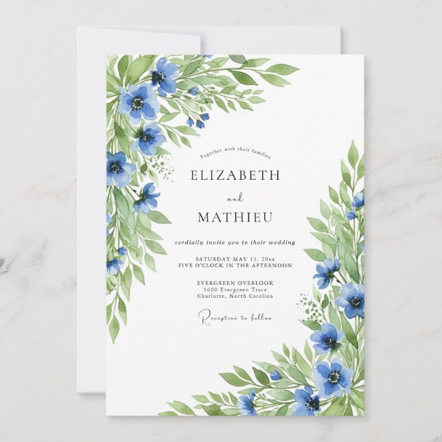 Convite Casamento Floral Vibrante Azure (Frente)