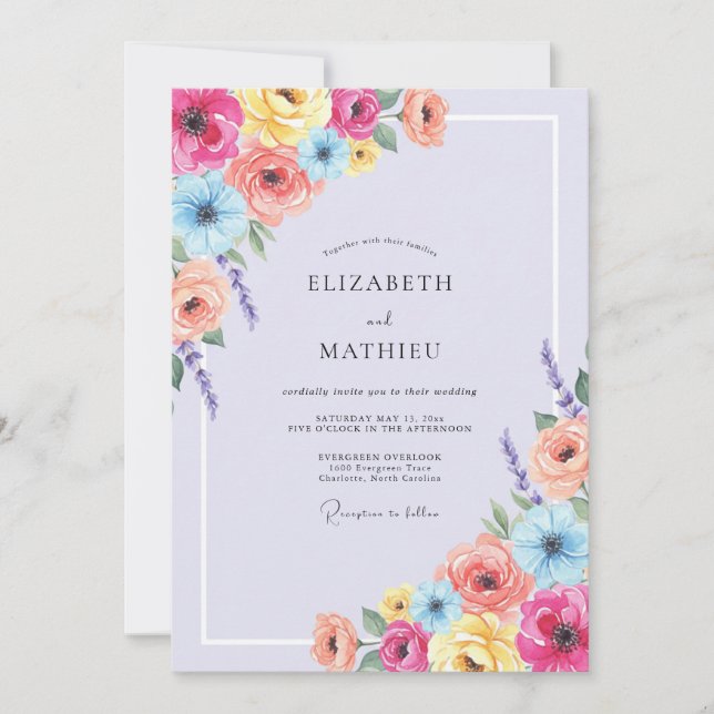 Convite Casamento Floral Vibrante Coral (Frente)