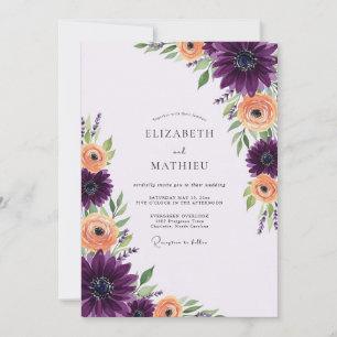 Convite Casamento Floral Vibrante de Ameixa