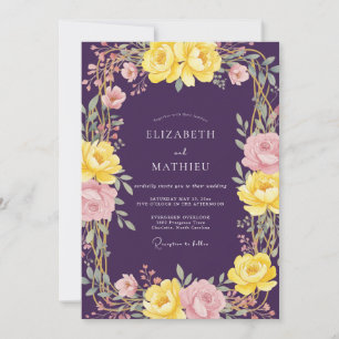 Convite Casamento Floral Vibrante Deep Purple