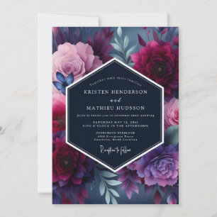Convite Casamento Floral Vibrante Índigo