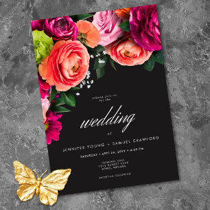 Convite Casamento Floral Vibrante Rosa Preto Luxuoso e Tem