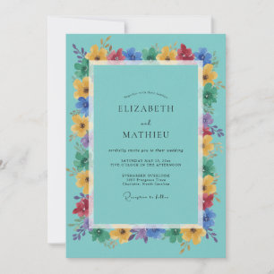 Convite Casamento Floral Vibrante Turquesa