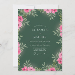 Convite Casamento Floral Vibrante Verde Floresta