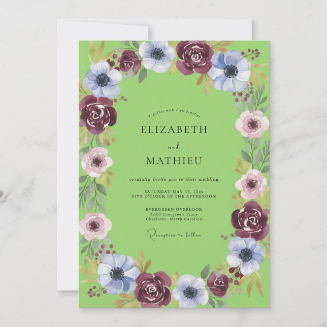 Convite Casamento Floral Vibrante Verde Lima (Frente)
