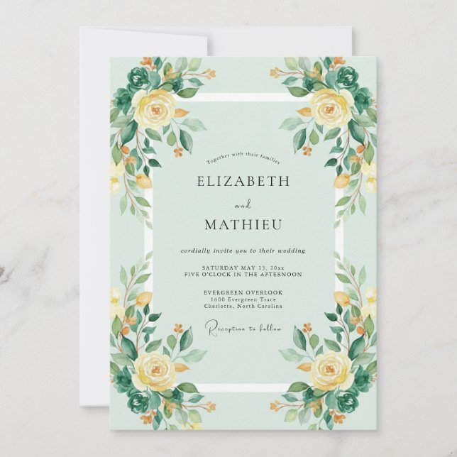 Convite Casamento Floral Vibrante Verde Menta (Frente)