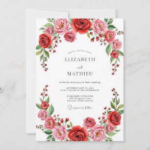 Convite Casamento Floral Vibrante Vermelho
